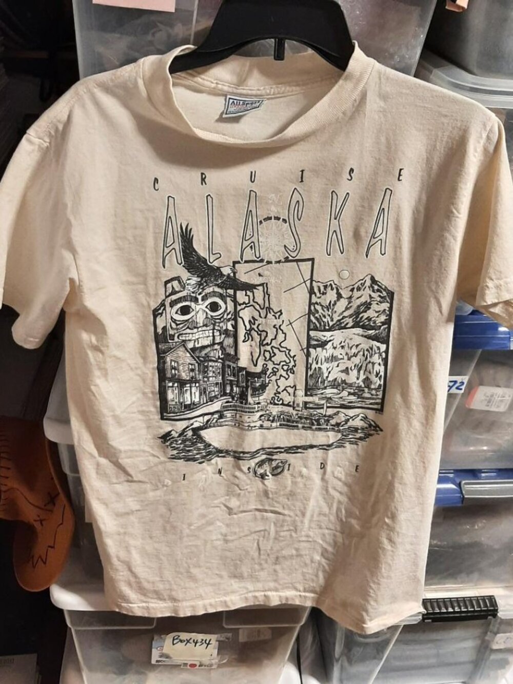 Vintage 1990 Cruise Alaska T Shirt Eagle Totem Pole Scenic Mountains Cream Sz M
